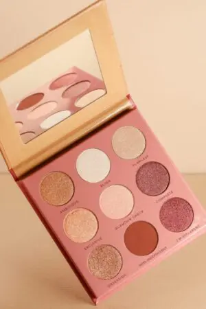 A close up of the back of a pink palette