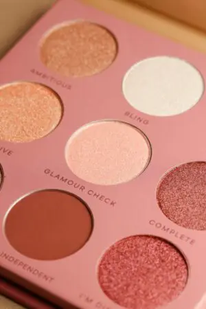 A close up of the makeup palette with different shades